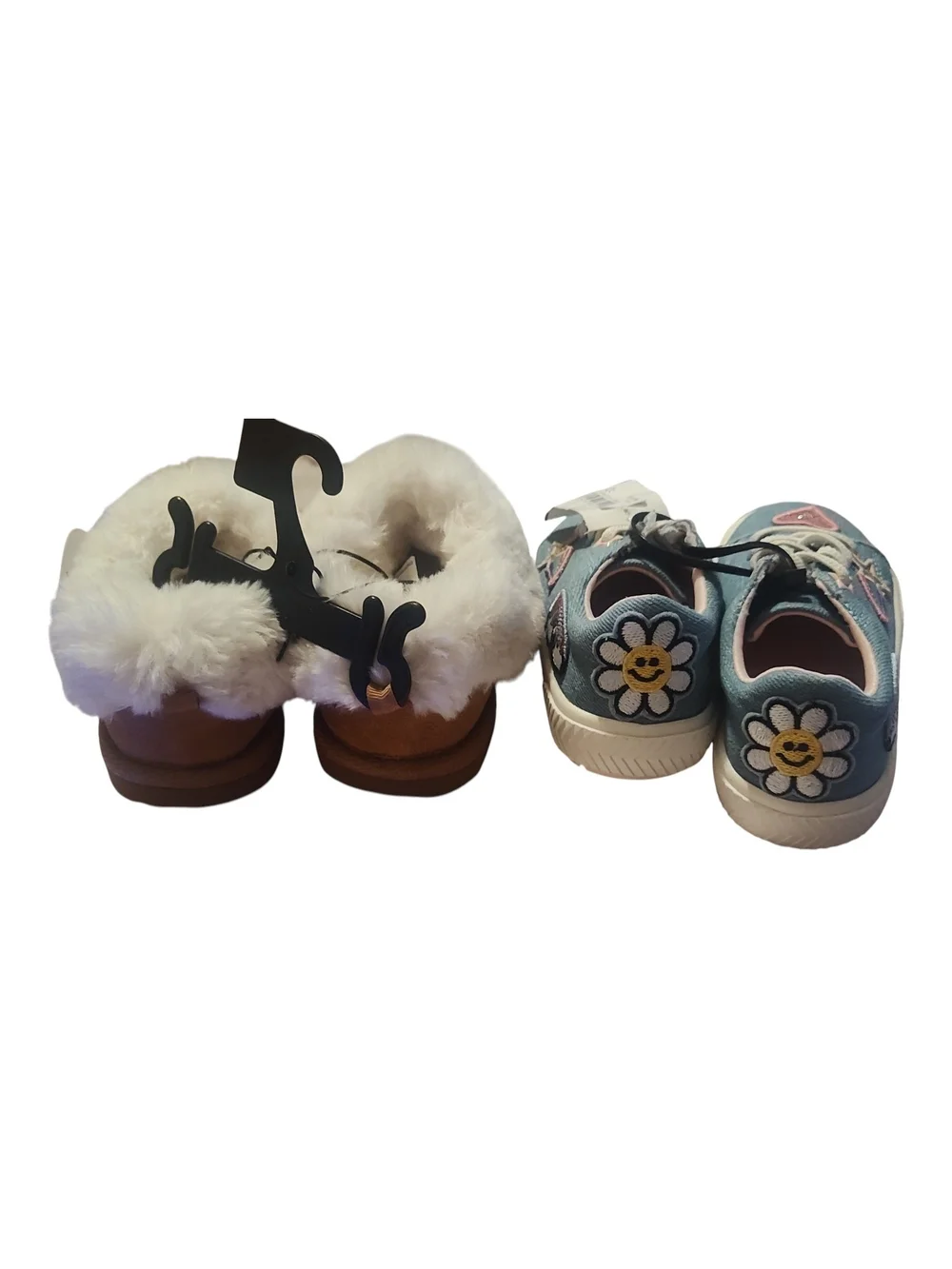 Wonder Nation Kids Tan Faux-Suede Boot Slippers & Blue Heart Patch Sneakers 7-8